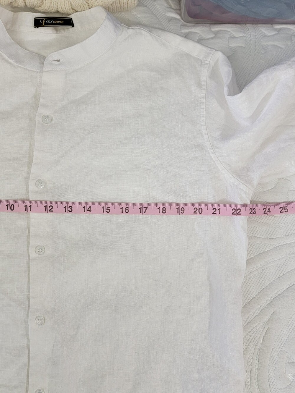Yaly Couture Men's 100% Linen Collarless Button Down Shirt XL See Measurements - Picture 7 of 8